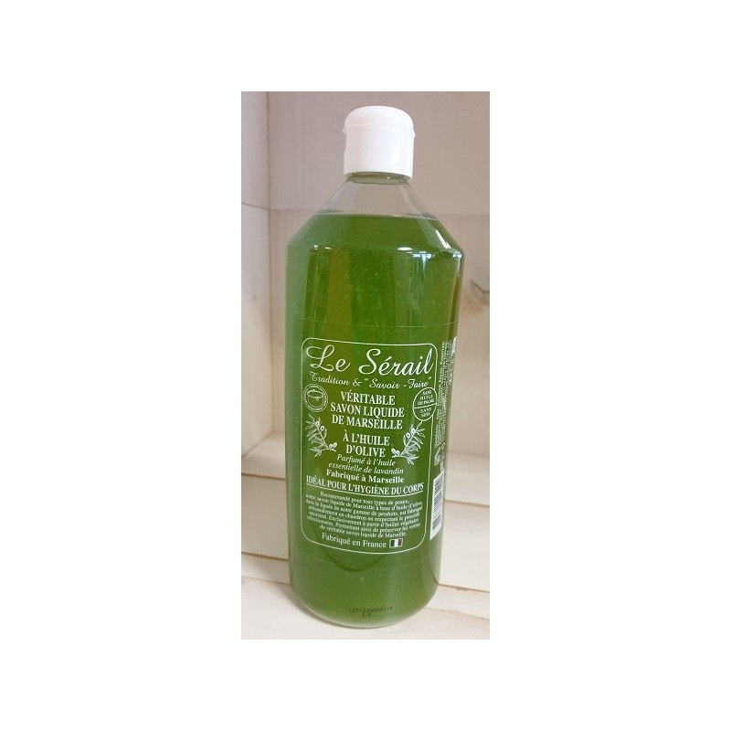 Savon de Marseille liquide  Végétal Olive parfumé aux huiles essentielles de Lavandin flacon 1 Litre
