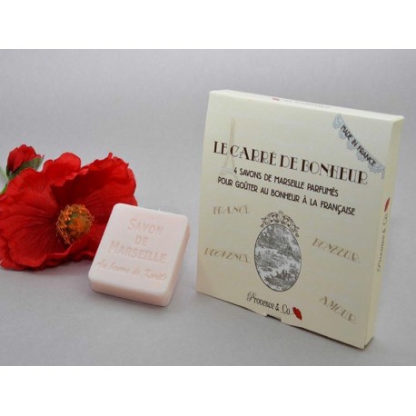 Savon de Marseille 4x50 gr emballé dans magnifique boîte Le carré du Bonheur